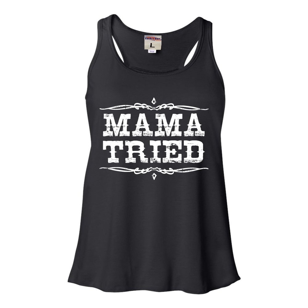 Go All Out Large Black Womens Mama Tried Retro Country Music Flowy Racerback Tank Top T-Shirt