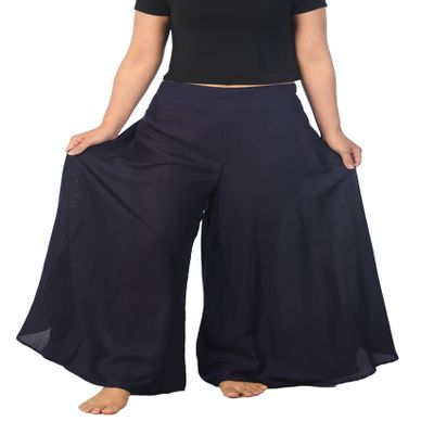 Lannaclothesdesign Palazzo Pants for Women Wide Leg Boho Harem Yoga Pants S M L XL Sizes (XL, Solid Dark Blue, Length 36 inches)