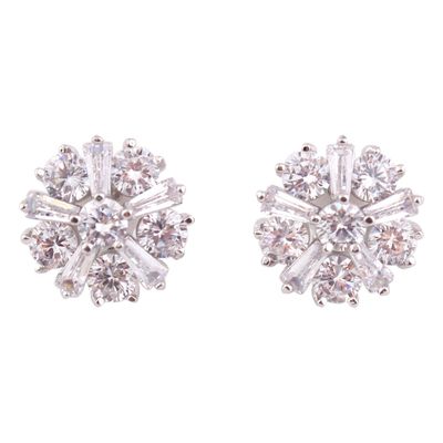 Grace Jun Flower Shape AAA CZ Clip on Earrings Without Piercing for Women Luxury Jewelry (Platinum)