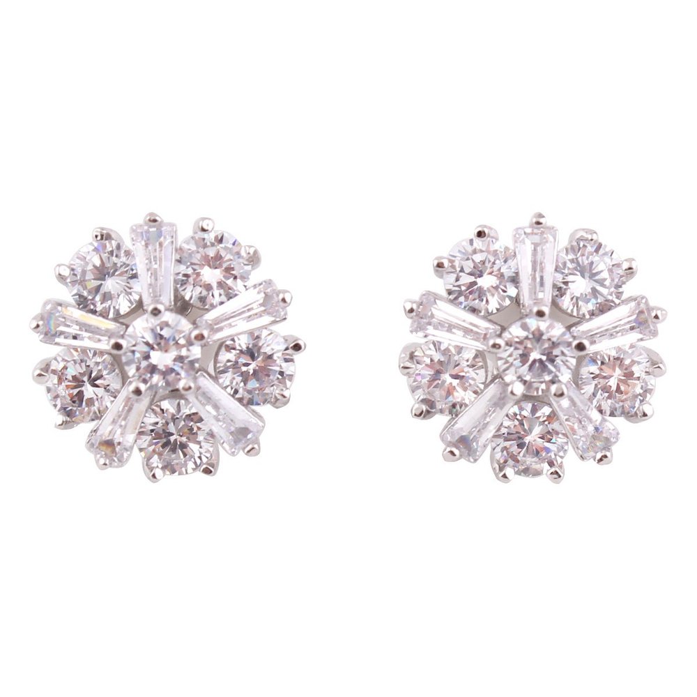 Grace Jun Flower Shape AAA CZ Clip on Earrings Without Piercing for Women Luxury Jewelry (Platinum)