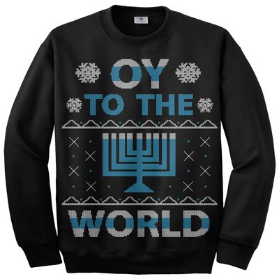 Threadrock Oy to The World Hanukkah Unisex Sweatshirt M Black
