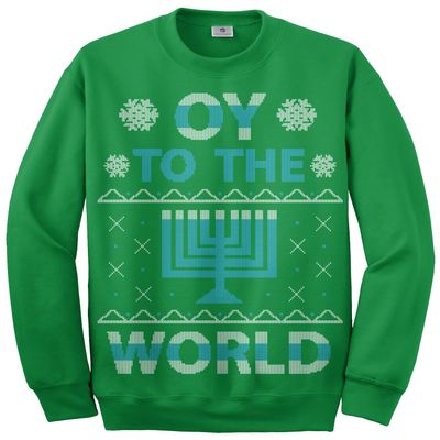 Threadrock Oy to The World Hanukkah Unisex Sweatshirt XL Kelly Green