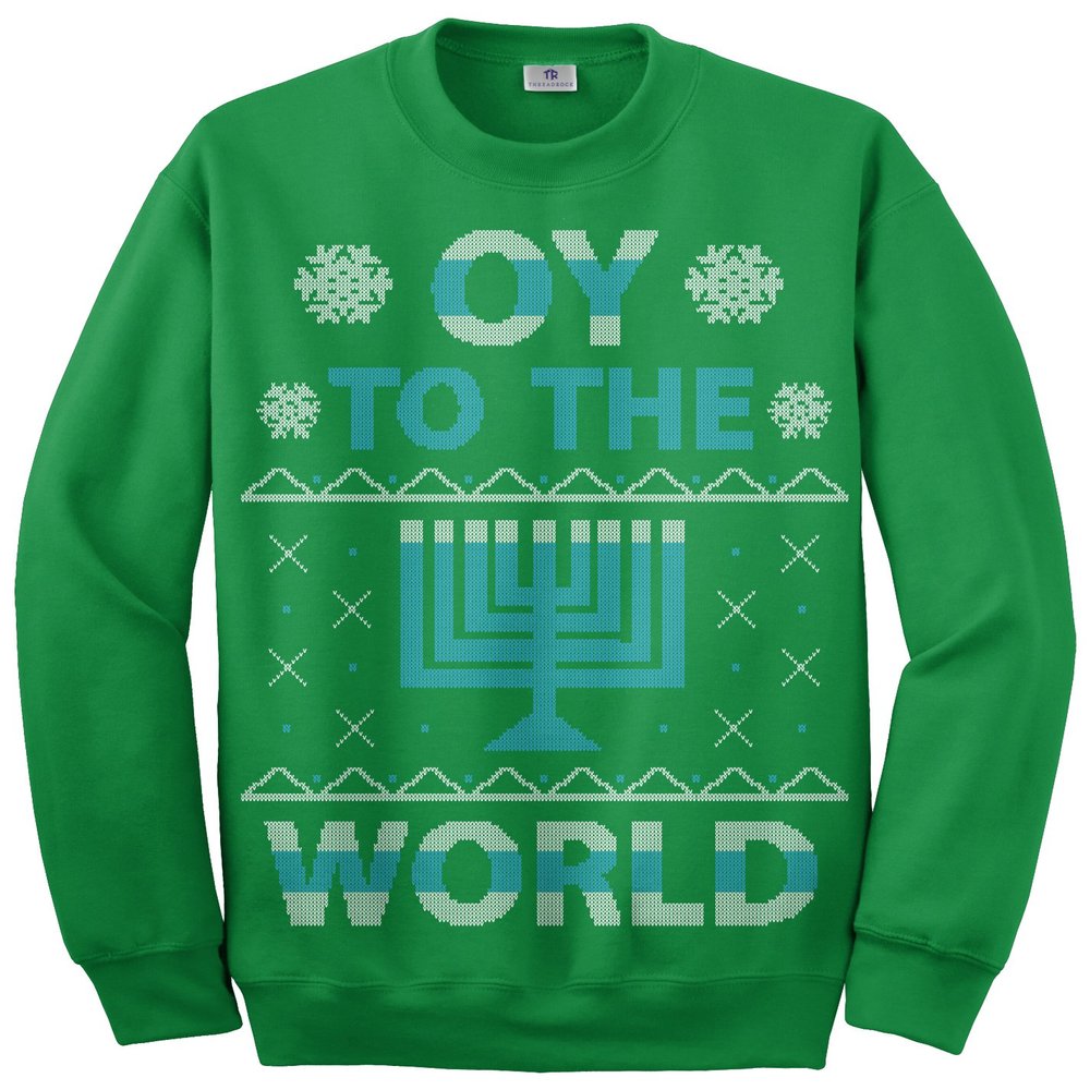 Threadrock Oy to The World Hanukkah Unisex Sweatshirt XL Kelly Green