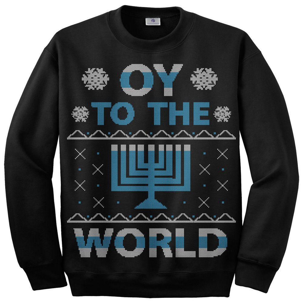 Threadrock Oy to The World Hanukkah Unisex Sweatshirt 2XL Black