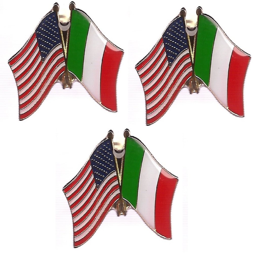 3 Italy USA Friendship Flag Lapel Pins Pack of 3 Italian & American Double Flag Pin Badge
