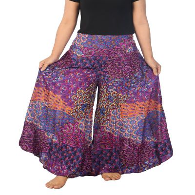 Lannaclothesdesign Palazzo Pants for Women Wide Leg Boho Harem Yoga Pants S M L XL Sizes (XL, Purple Colorful Peacock, Length 36 inches)