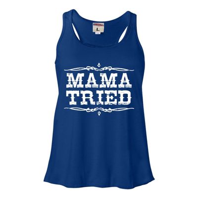 Go All Out X-Large Royal Womens Mama Tried Retro Country Music Flowy Racerback Tank Top T-Shirt