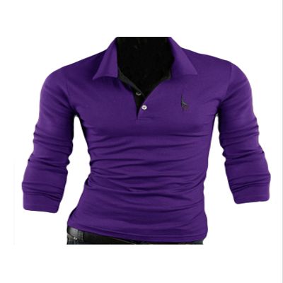 Jueshanzj Mens Polo Cotton Button Long Sleeve T-Shirts Purple Large