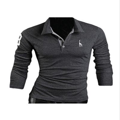 Jueshanzj Mens Polo Cotton Button Long Sleeve T-Shirts Gray X-Large
