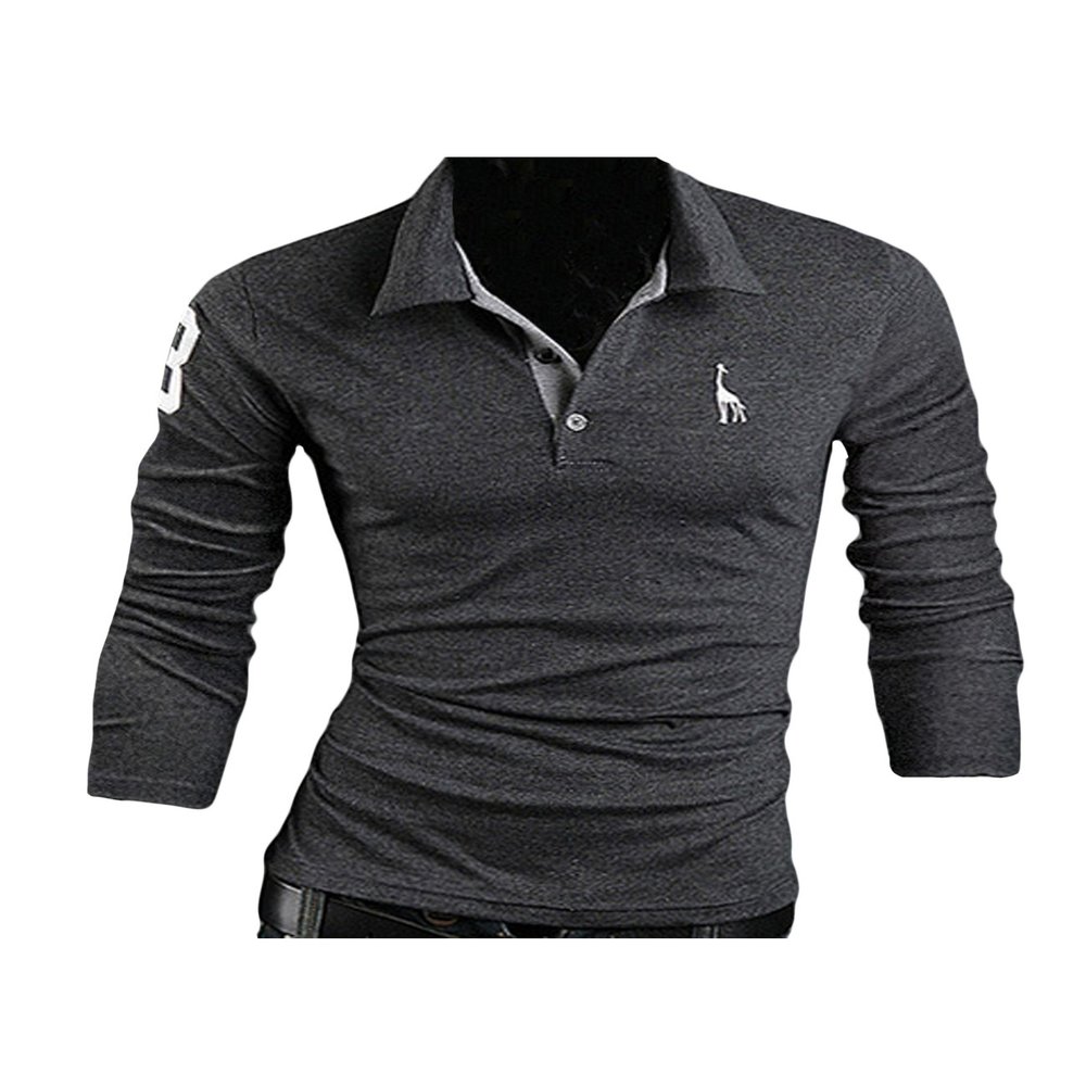 Jueshanzj Mens Polo Cotton Button Long Sleeve T-Shirts Gray X-Large