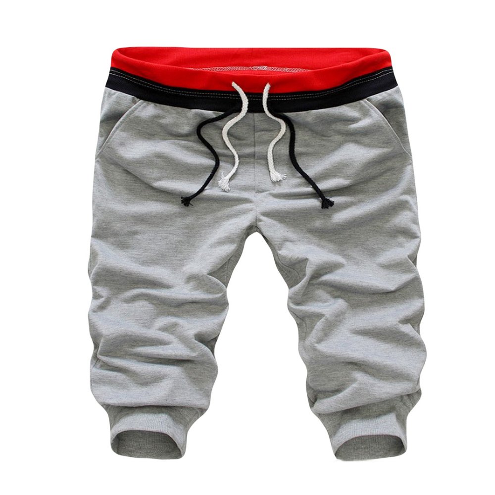 Jueshanzj Mens Capri Pants Sport Shorts Running Fitness Gray Large