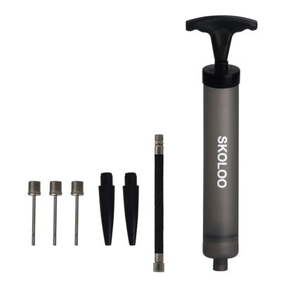 Skoloo 10" Portable Hand Air Ball Pump Inflator Kit with Needle, Nozzle, Extension Hose for Soccer Basketball Football Volleyball Water Polo Rugby Exercise Sports Ball Balloon Swim Inflatables, Grey