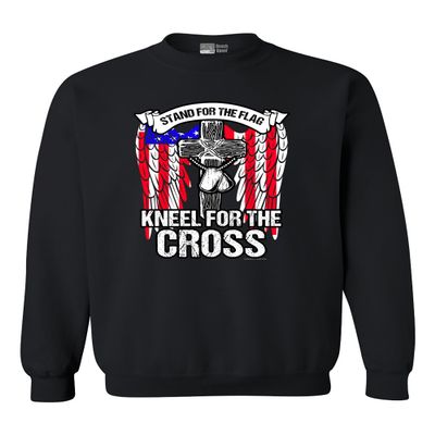 Stand for The Flag Kneel for The Cross Army Necklace (B) DT Crewneck Sweatshirt (Large, Black)