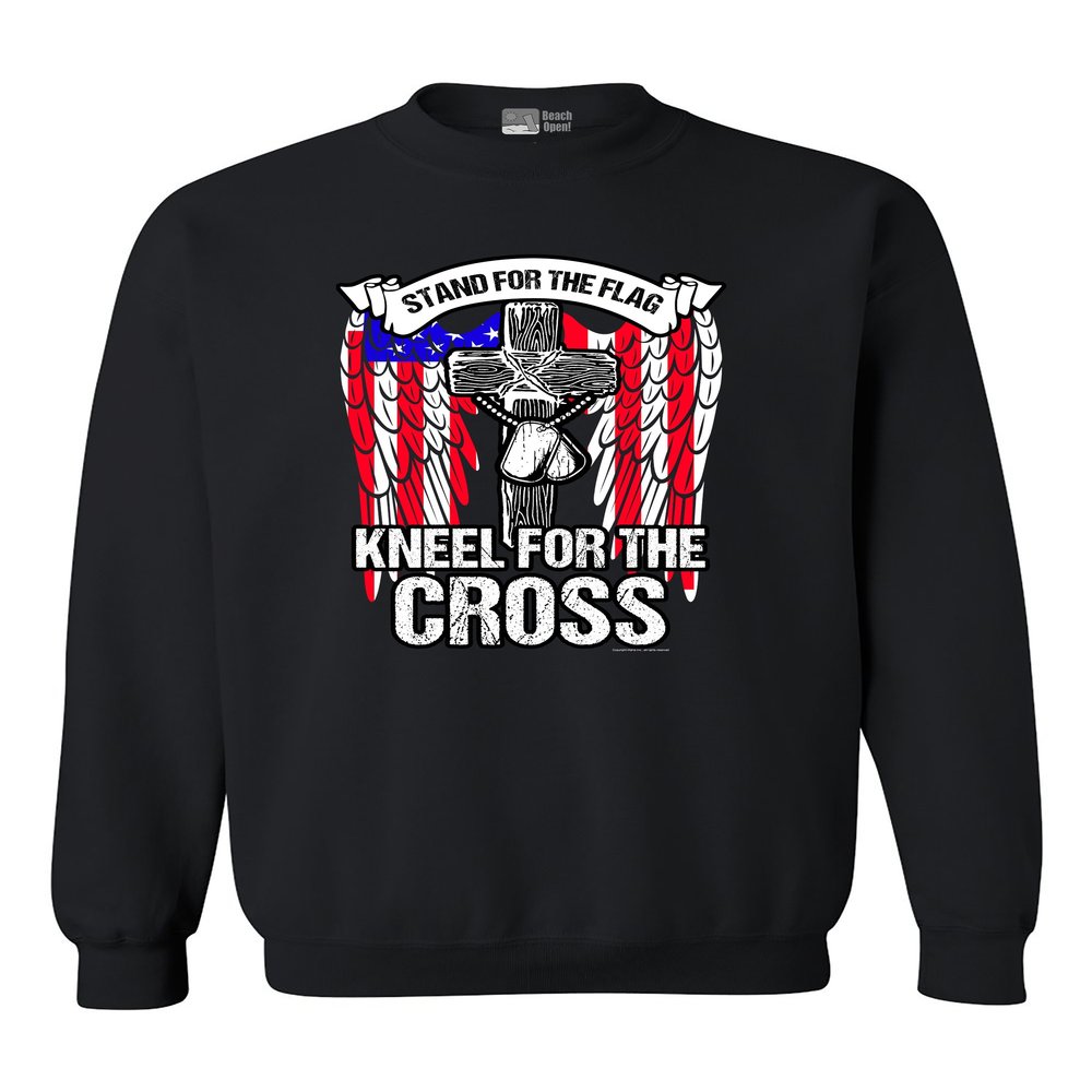 Stand for The Flag Kneel for The Cross Army Necklace (B) DT Crewneck Sweatshirt (Large, Black)