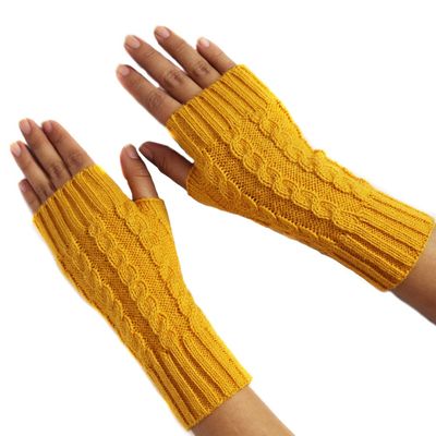 CELITAS DESIGN FINGERLESS MITTENS GLOVES Alpaca Wool made in PERU YELLOW