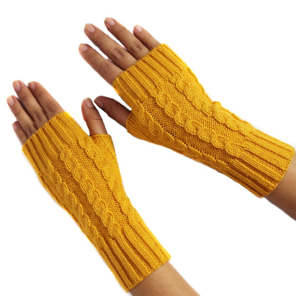 CELITAS DESIGN FINGERLESS MITTENS GLOVES Alpaca Wool made in PERU YELLOW