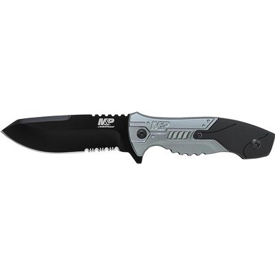 Smith & Wesson M&P SWMPF2BS 8.7in S.S. Full Tang Fixed Blade Knife with 4.1in Serrated Clip Point Blade and Aluminum Handle for Tactical, Survival and EDC,Black