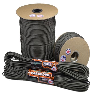 Bored Paracord - 1', 10', 25', 50', 100' Hanks & 250', 1000' Spools of Parachute 550 Cord Type III 7 Strand Paracord Well Over 300 Colors - Foliage Green - 1000 Foot Spool