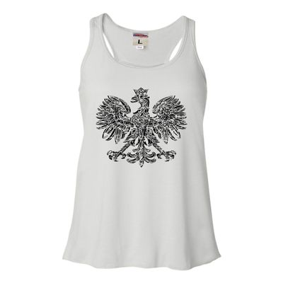 Go All Out Large White Womens Polska Eagle Polish Pride Poland Flowy Racerback Tank Top T-Shirt