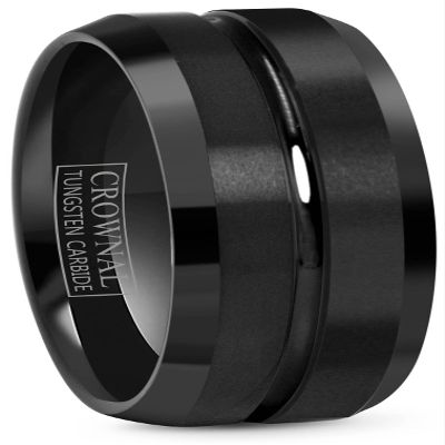 CROWNAL 4mm 6mm 8mm 10mm Black Tungsten Wedding Band Ring Men Women Beveled edges Polished Grooved Center Comfort Fit Size 4 To 17 (10mm,10.5)