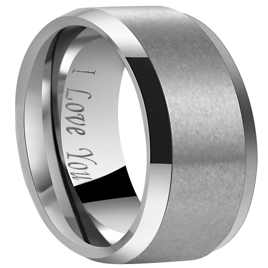 Crownal 4mm 6mm 8mm Tungsten Wedding Couple Bands Rings Men Women Matte Brushed Finish Center Engraved "I Love You" Size 4 To 17 (Silver 4mm,6)