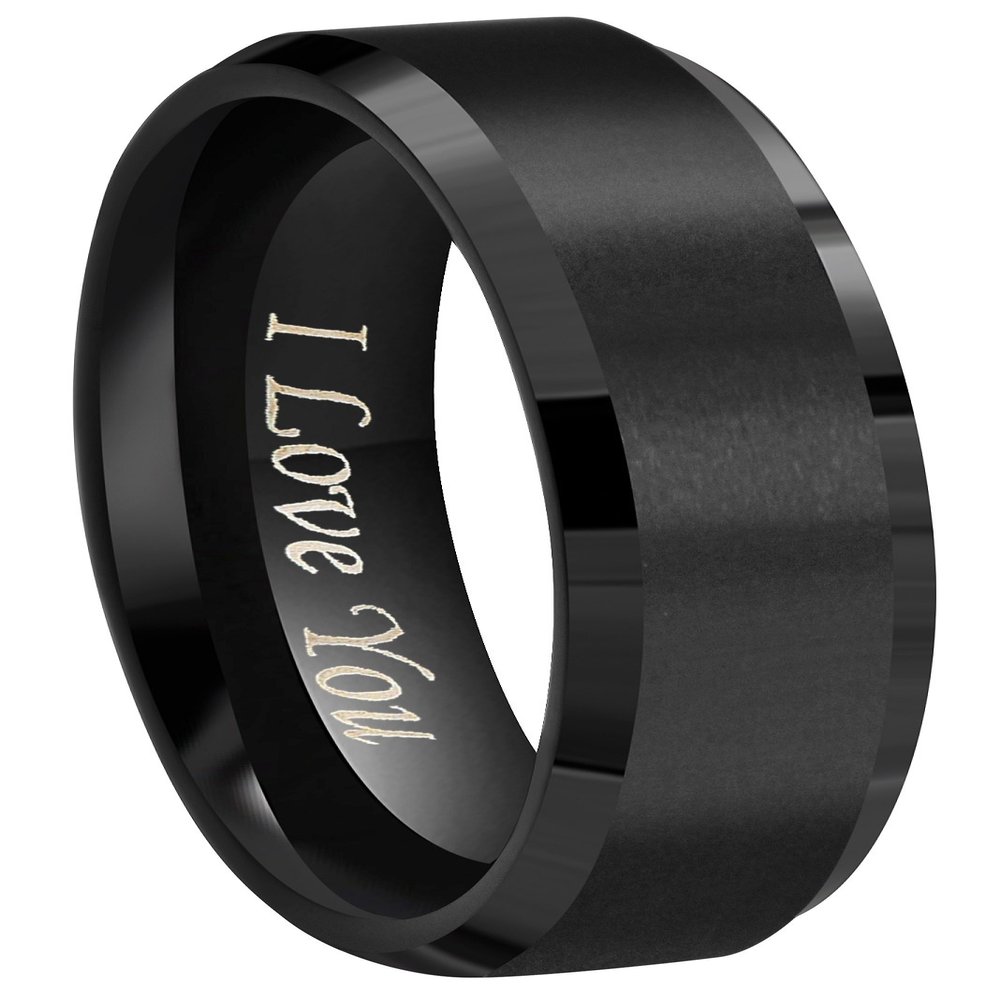 Crownal 8mm 6mm 4mm Black Tungsten Wedding Couple Bands Rings Men Women Matte Brushed Finish Center Engraved "I Love You" Size 4 To 17 (4mm,5.5)
