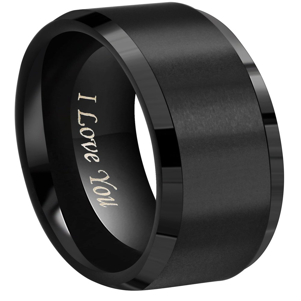 Crownal 8mm 6mm 4mm Black Tungsten Wedding Couple Bands Rings Men Women Matte Brushed Finish Center Engraved "I Love You" Size 4 To 17 (8mm,8.5)