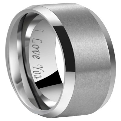 Crownal 4mm 6mm 8mm Tungsten Wedding Couple Bands Rings Men Women Matte Brushed Finish Center Engraved "I Love You" Size 4 To 17 (Silver 8mm,8.5)