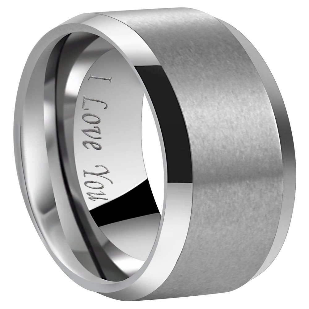 Crownal 4mm 6mm 8mm Tungsten Wedding Couple Bands Rings Men Women Matte Brushed Finish Center Engraved "I Love You" Size 4 To 17 (Silver 8mm,8.5)