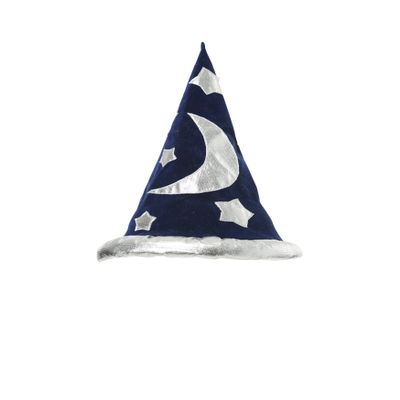 Fun Costumes Wizard Hat - Kids Costume Accessories - Cone-shaped Velour Hat with Metallic Moon & Star Appliques - Blue, Standard