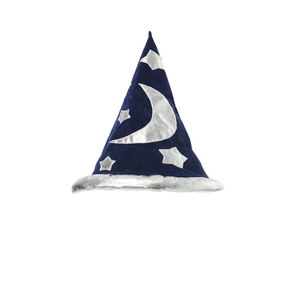 Fun Costumes Wizard Hat - Kids Costume Accessories - Cone-shaped Velour Hat with Metallic Moon & Star Appliques - Blue, Standard