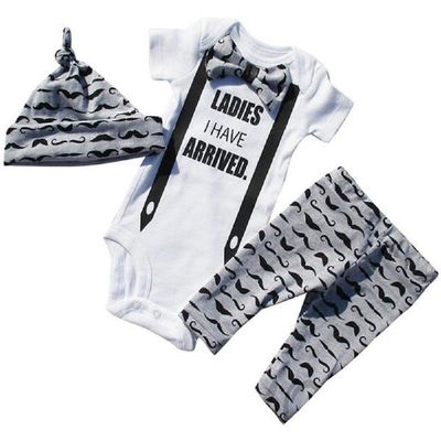 Babies boy and Girls 3pc Set - Mustache, Deer, Zebra Print - Onesie, Leggings, hat, Suspenders, Bowtie