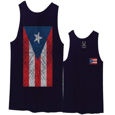 0062. Puerto Rico Flag Boricua Rican Nuyorican Men's Tank Top (Navy Blue, Medium)