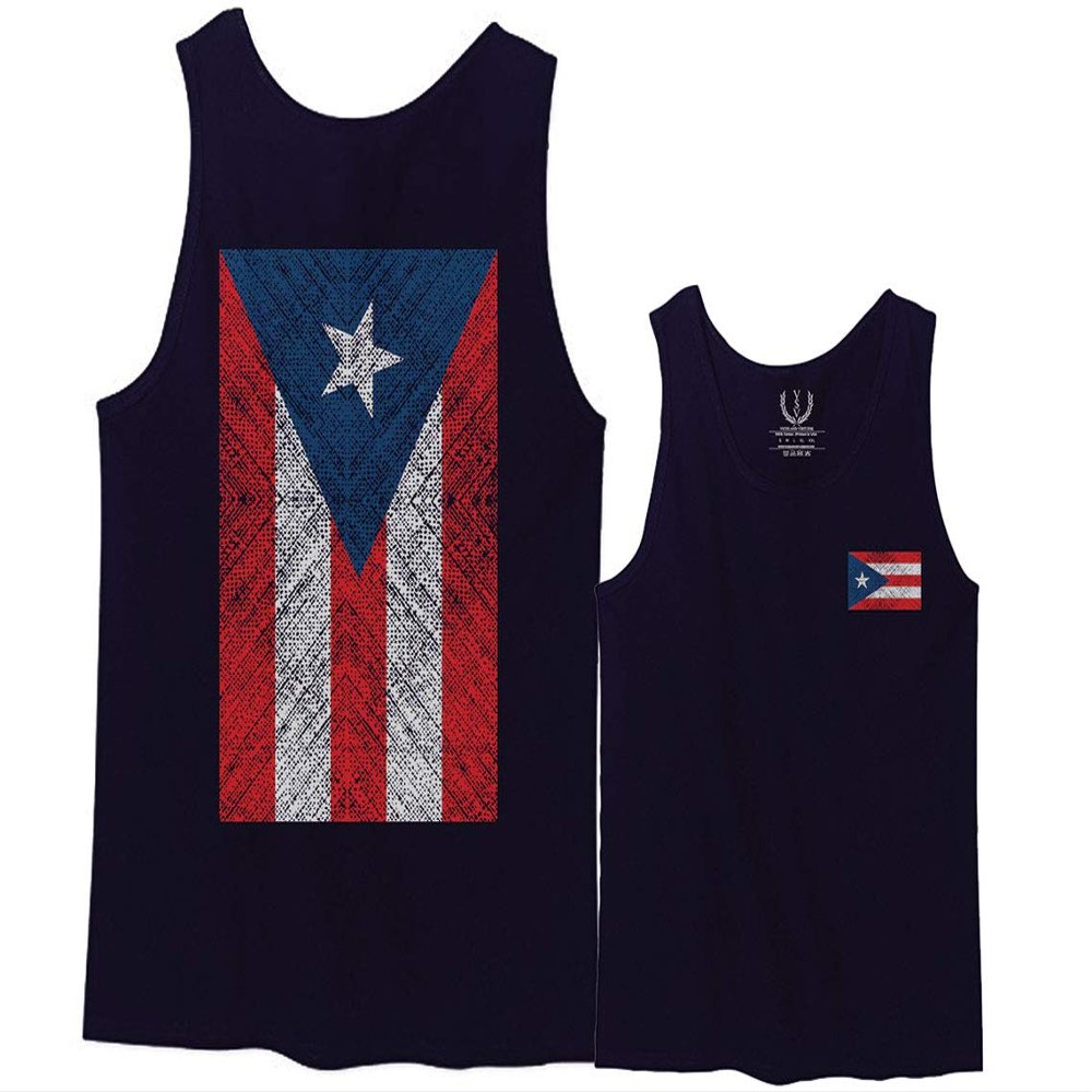 0062. Puerto Rico Flag Boricua Rican Nuyorican Men's Tank Top (Navy Blue, Medium)