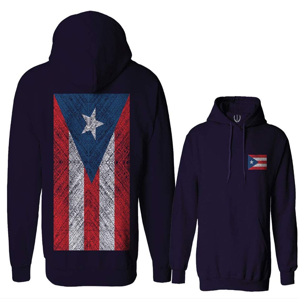 0062. Puerto Rico Flag Boricua Rican Nuyorican Sweatshirt Pullover Hoodie (Navy, X-Large)