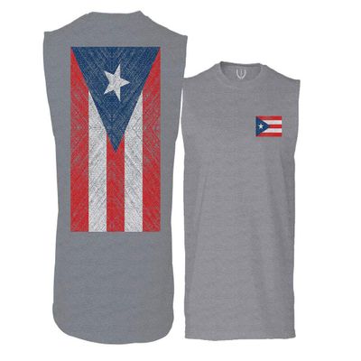 0062. Puerto Rico Flag Boricua Rican Nuyorican Men's Muscle Tank Sleeveles t Shirt (Light Gray X Large)