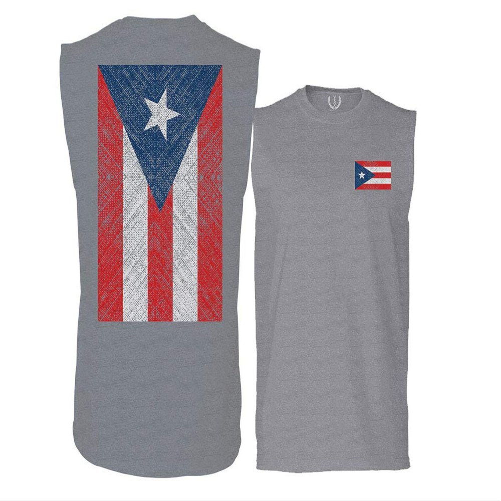 0062. Puerto Rico Flag Boricua Rican Nuyorican Men's Muscle Tank Sleeveles t Shirt (Light Gray X Large)