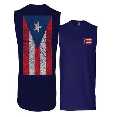 0062. Puerto Rico Flag Boricua Rican Nuyorican Men's Muscle Tank Sleeveles t Shirt (Navy X Large)