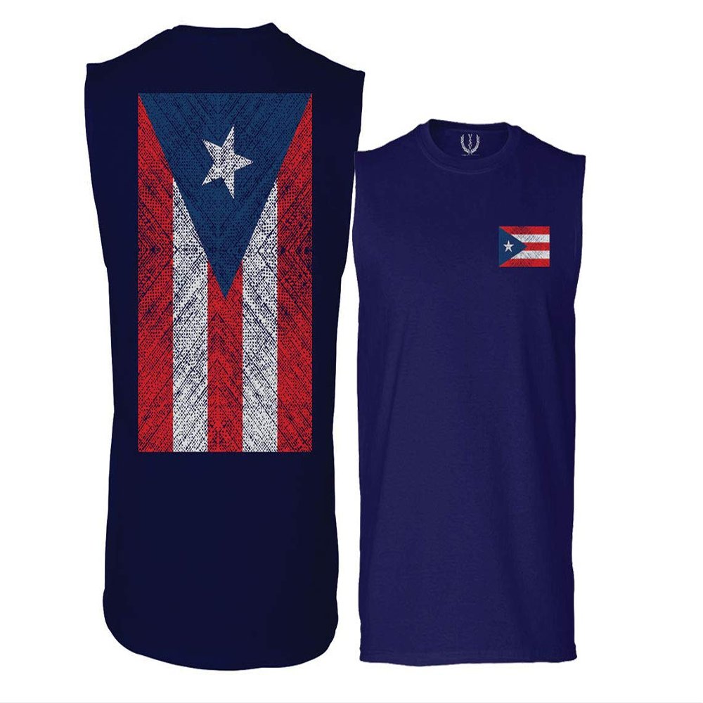 0062. Puerto Rico Flag Boricua Rican Nuyorican Men's Muscle Tank Sleeveles t Shirt (Navy X Large)