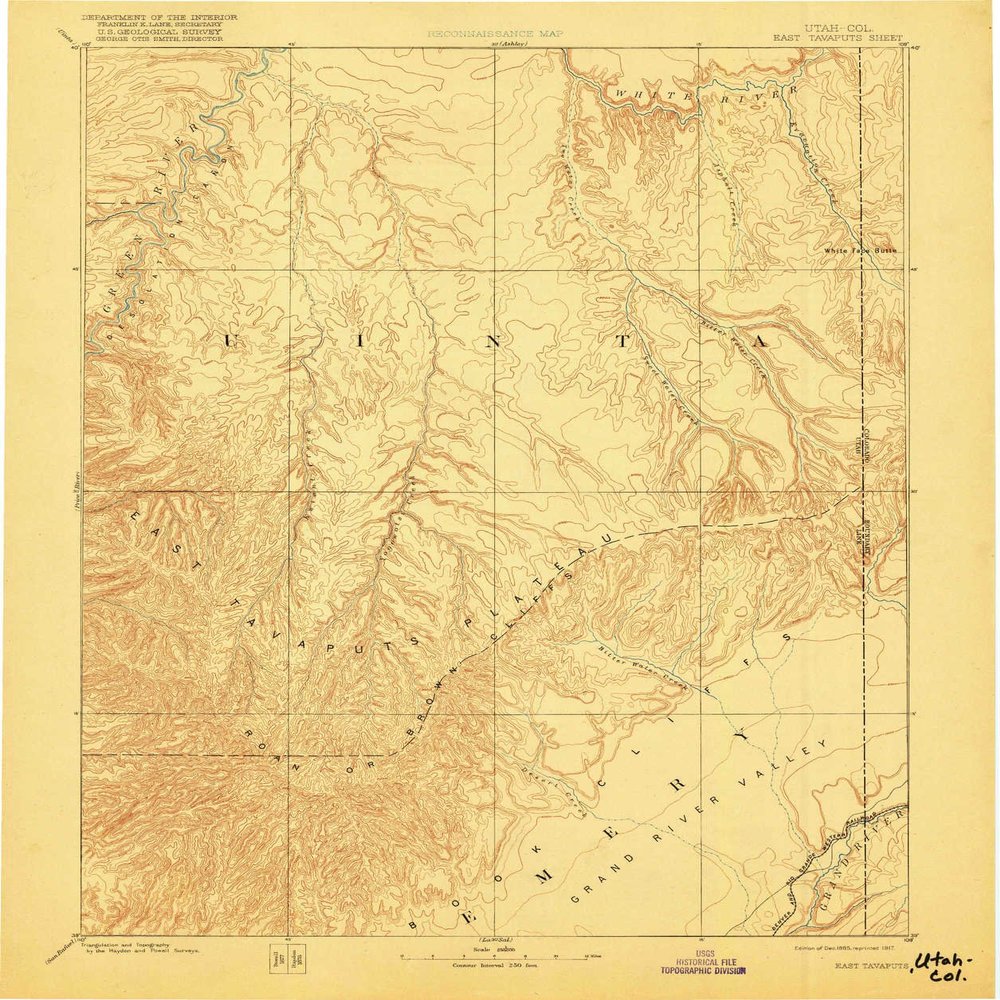 YellowMaps East Tavaputs CO topo map, 1:250000 Scale, 1 X 1 Degree, Historical, 1885, Updated 1917, 19.7 x 16.5 in - Tyvek