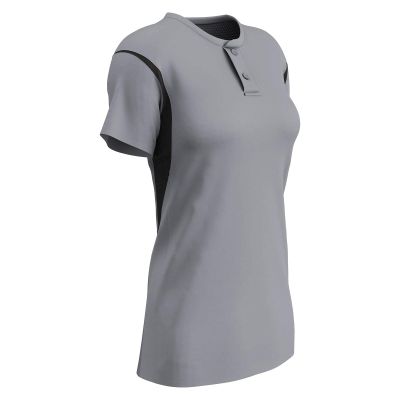 Champro Legacy Polyester 2-Button Jersey, Women's X-Large, Grey,Black