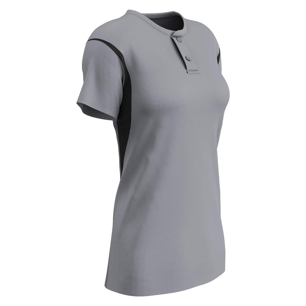 Champro Legacy Polyester 2-Button Jersey, Women's X-Large, Grey,Black