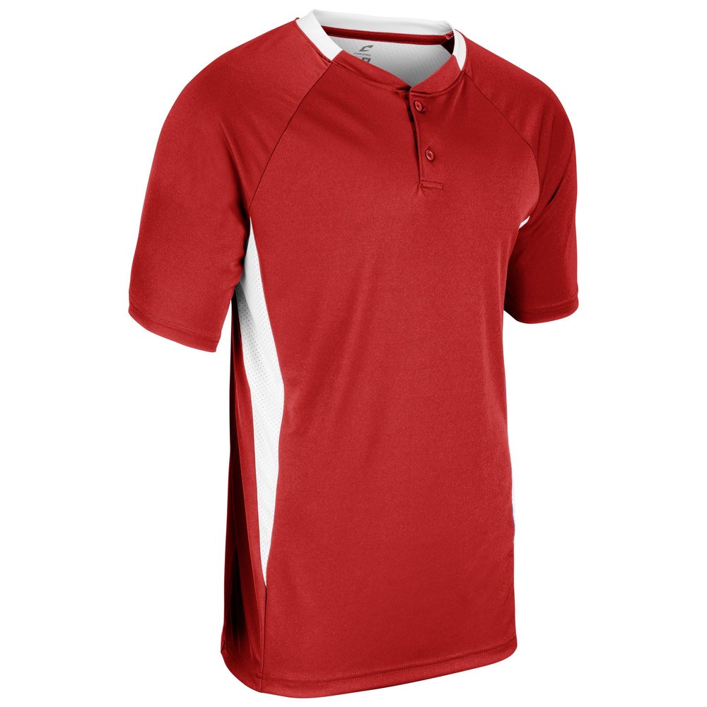 Champro Clean Up 2 Button Baseball/Softball Jersey, Youth Medium, Scarlet, White