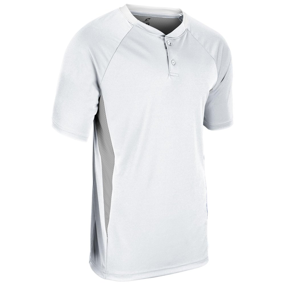 Champro Clean Up 2 Button Baseball/Softball Jersey, Youth X-Large, White, Grey