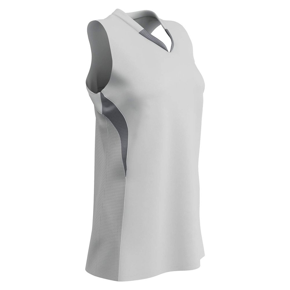 Champro Decoy Softball V-Neck Racer Back, Girls' Small, White,Grey