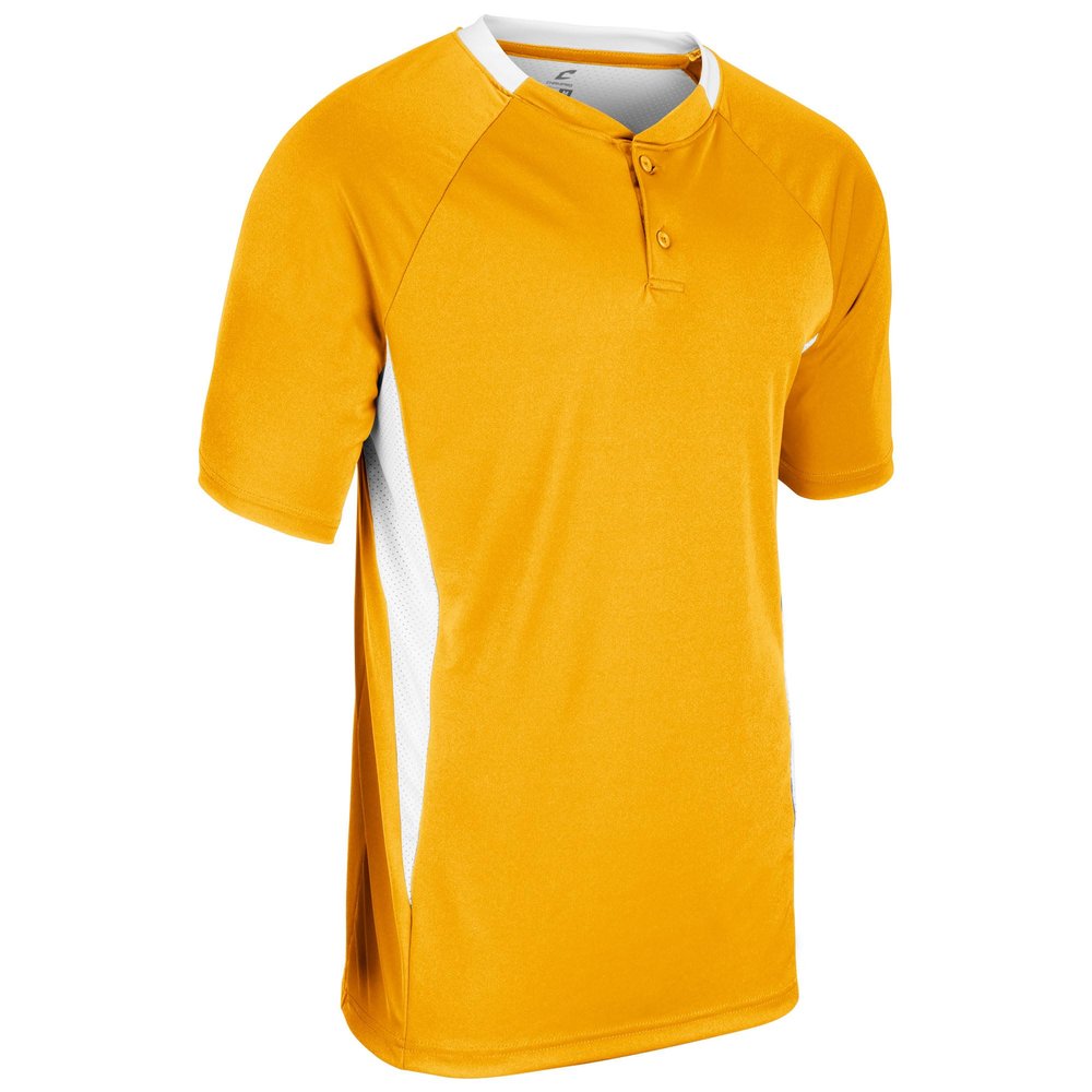 Champro Clean Up 2 Button Baseball/Softball Jersey, Adult Medium, Gold, White