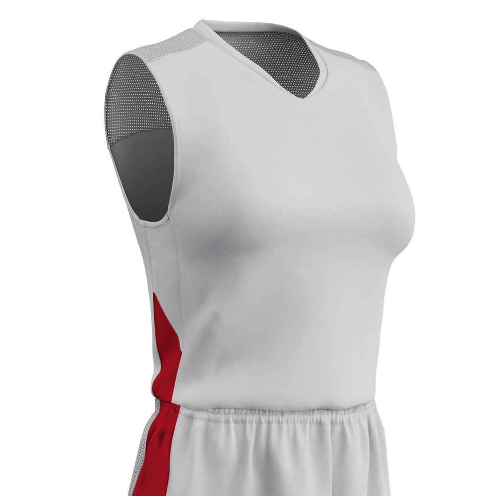 Champro Block Polyester Basketball Jersey, Women's 2X-Large, White, Scarlet