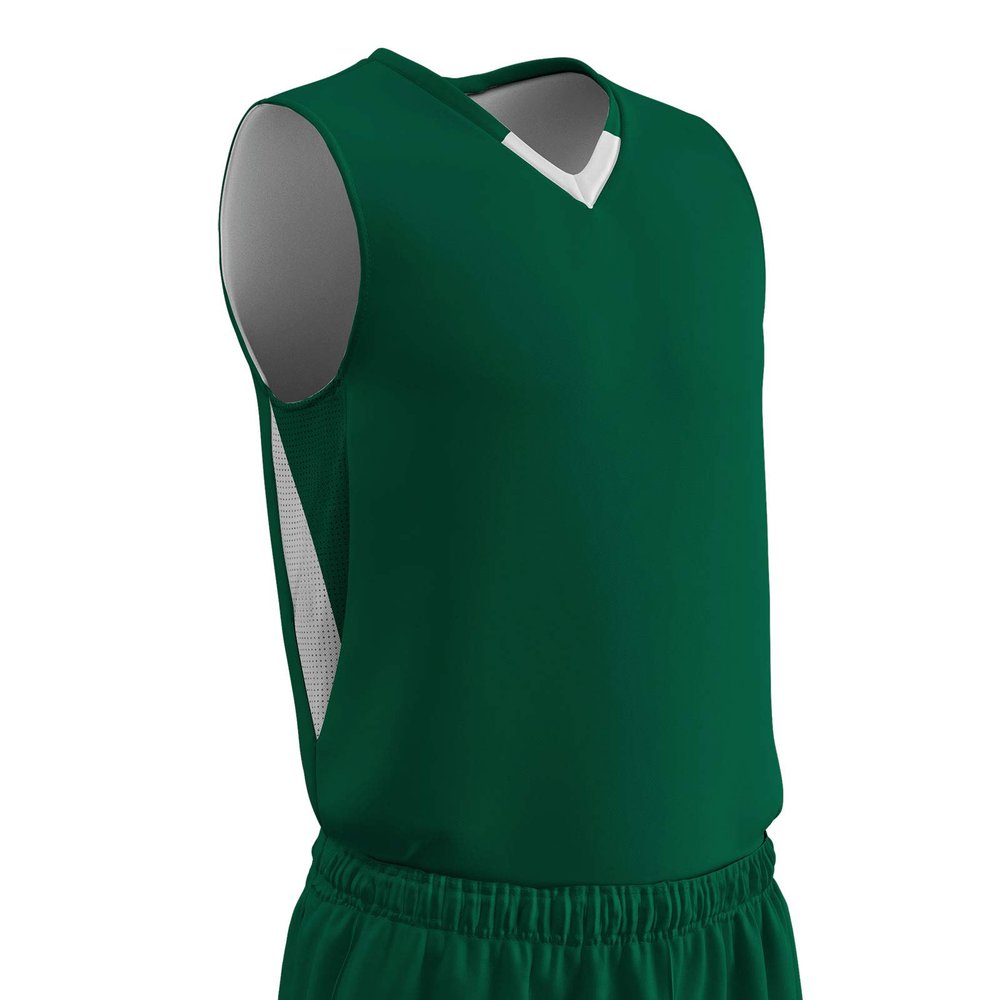 Champro Pivot Polyester Reversible Basketball Jersey, Youth X-Large, Forest Green, White