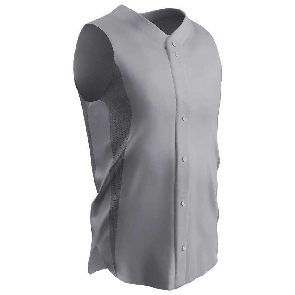 Champro Reliever Full Button Sleeveless Baseball Jersey, Adult 2X-Large, Grey