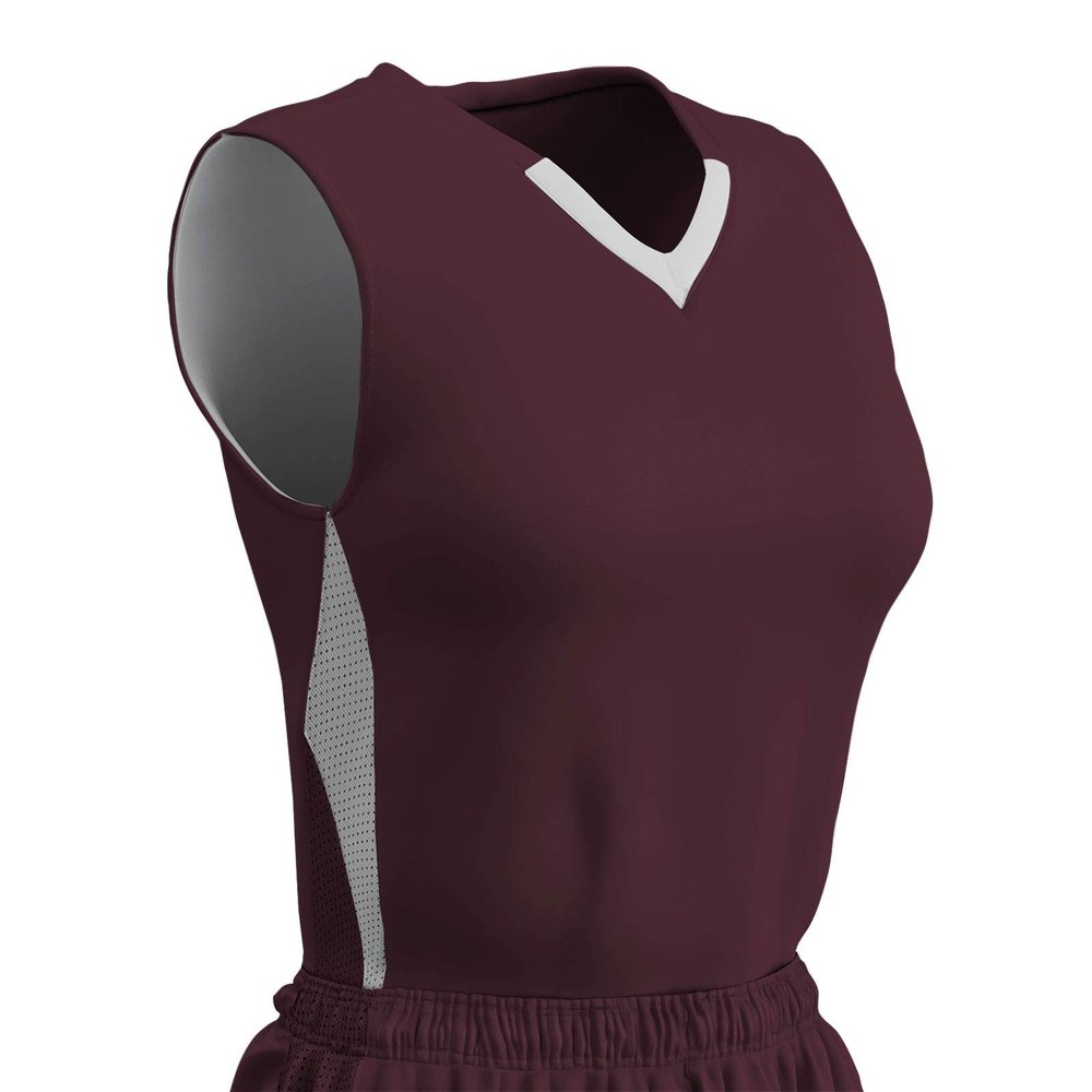 Champro Post Up Polyester Reversible Basketball Jersey, Women's Large, Maroon, White